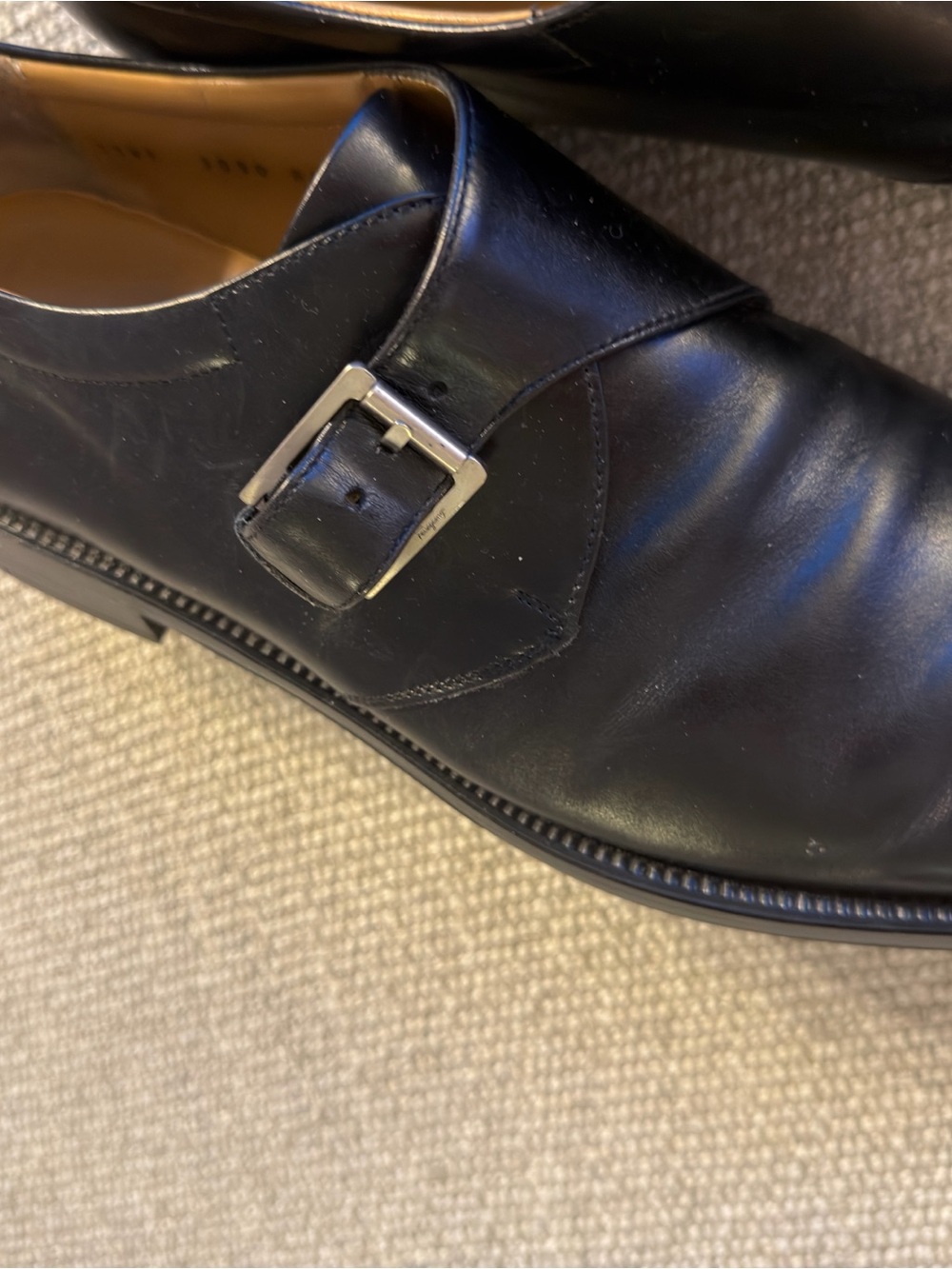 Salvatore Ferragamo Black Leather Single Monk Strap Shoes - Picture 2 of 6